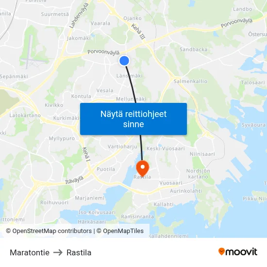 Maratontie to Rastila map