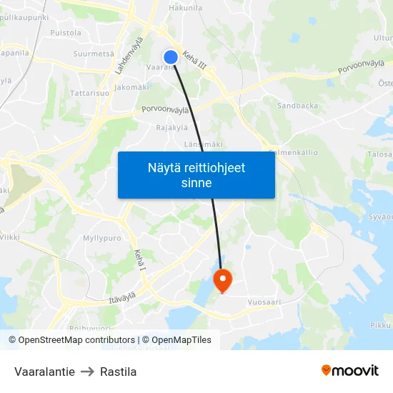 Vaaralantie to Rastila map