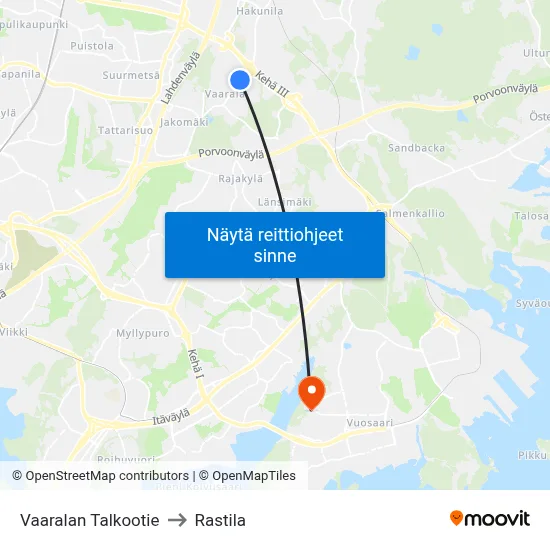 Vaaralan Talkootie to Rastila map