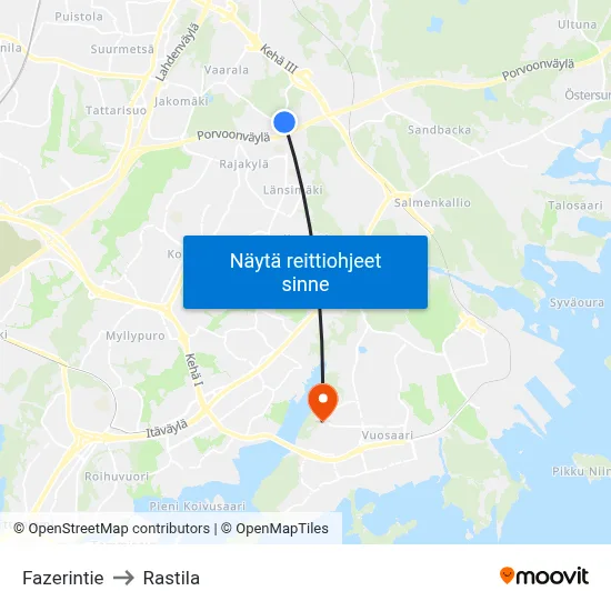 Fazerintie to Rastila map