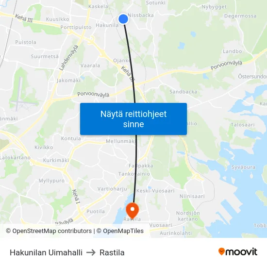 Hakunilan Uimahalli to Rastila map