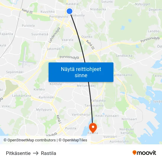 Pitkäsentie to Rastila map