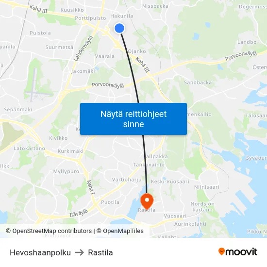 Hevoshaanpolku to Rastila map