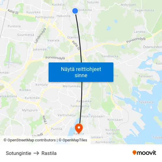 Sotungintie to Rastila map
