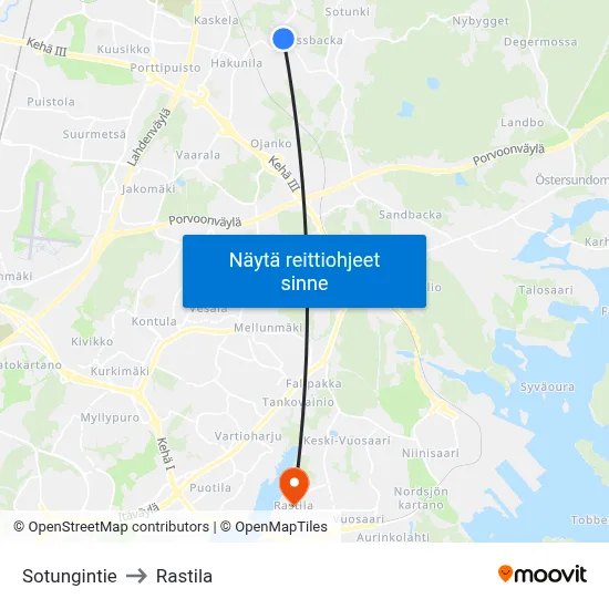 Sotungintie to Rastila map