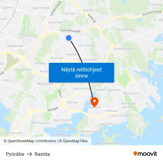 Pyörätie to Rastila map