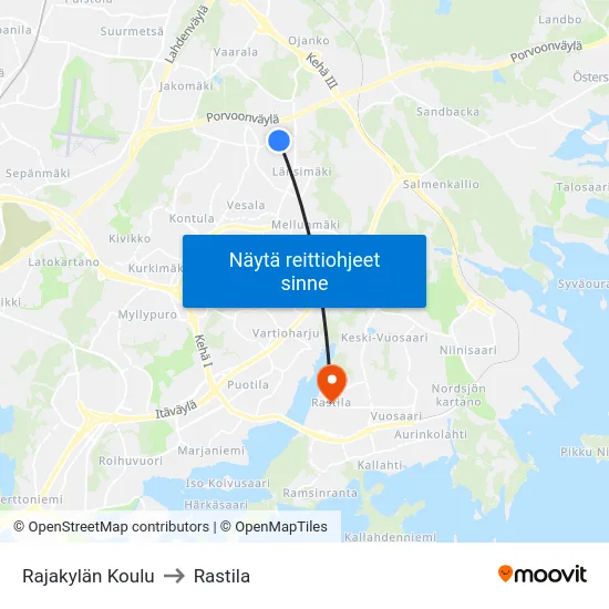 Rajakylän Koulu to Rastila map