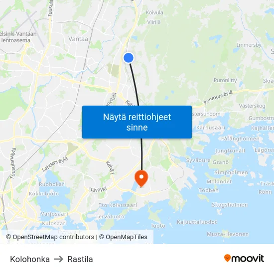 Kolohonka to Rastila map