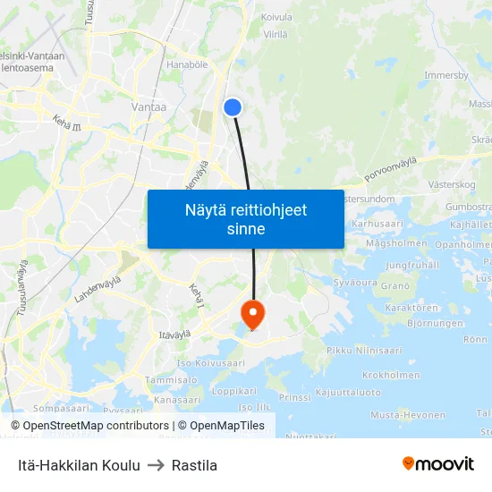 Itä-Hakkilan Koulu to Rastila map