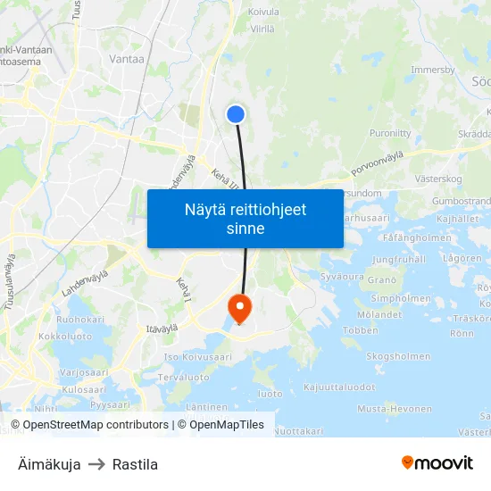 Äimäkuja to Rastila map