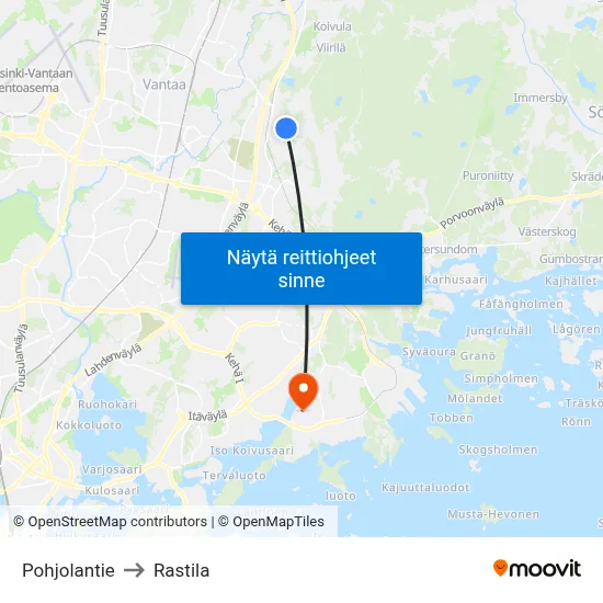 Pohjolantie to Rastila map