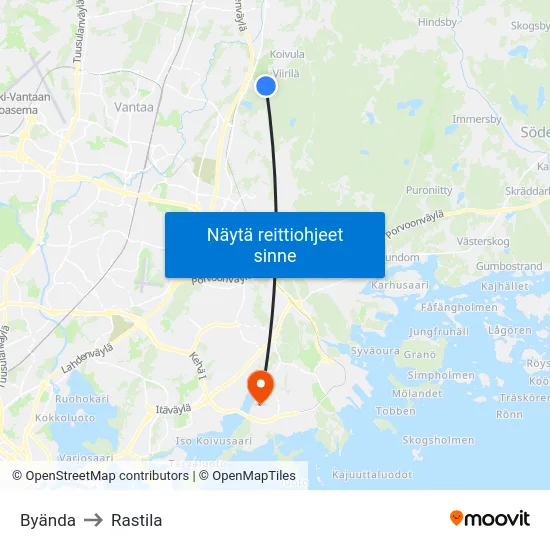 Byända to Rastila map