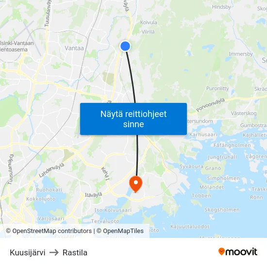 Kuusijärvi to Rastila map