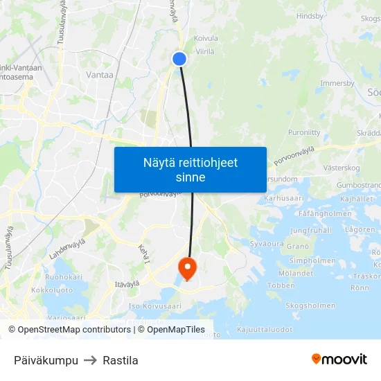 Päiväkumpu to Rastila map