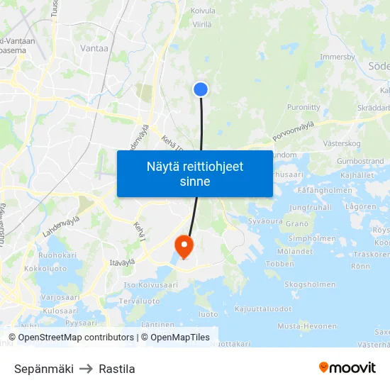 Sepänmäki to Rastila map