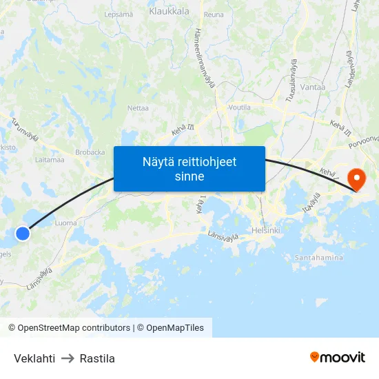 Veklahti to Rastila map