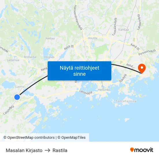 Masalan Kirjasto to Rastila map