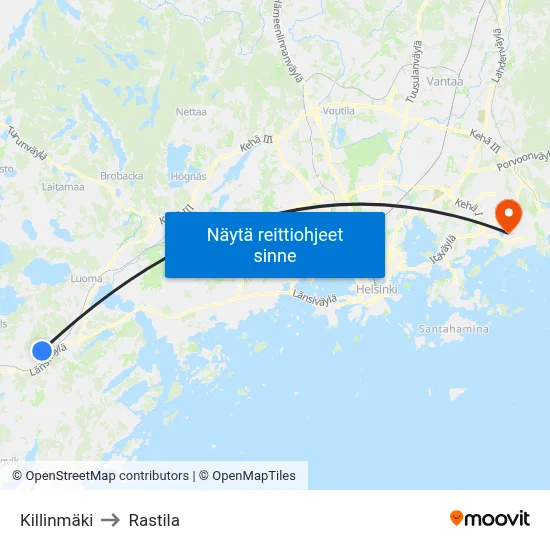 Killinmäki to Rastila map