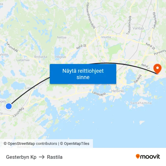 Gesterbyn Kp to Rastila map