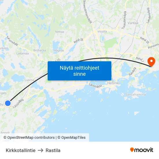 Kirkkotallintie to Rastila map