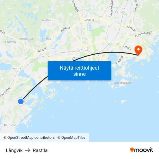Långvik to Rastila map