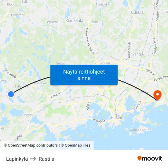 Lapinkylä to Rastila map