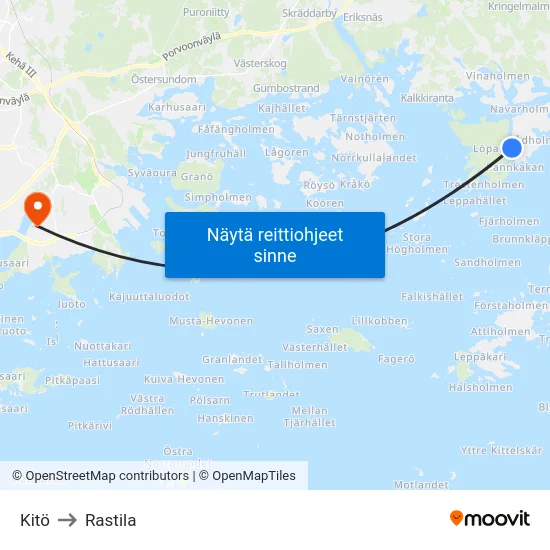 Kitö to Rastila map