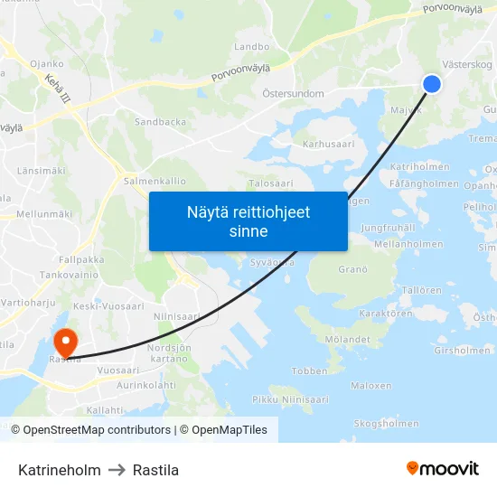 Katrineholm to Rastila map
