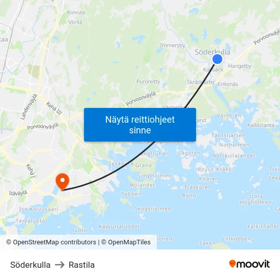 Söderkulla to Rastila map