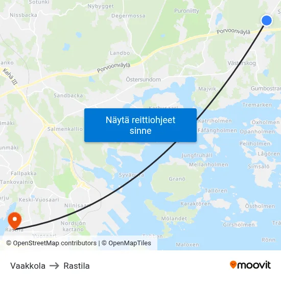 Vaakkola to Rastila map