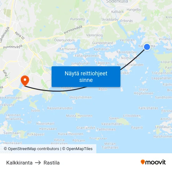 Kalkkiranta to Rastila map