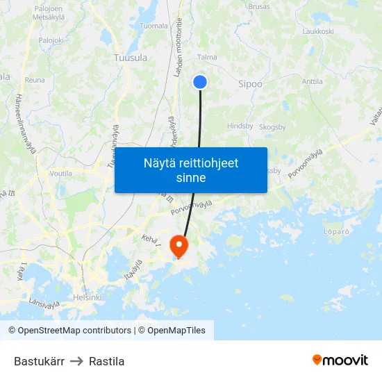 Bastukärr to Rastila map