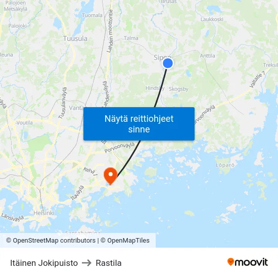 Itäinen Jokipuisto to Rastila map