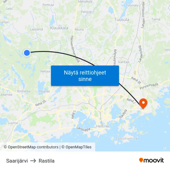 Saarijärvi to Rastila map