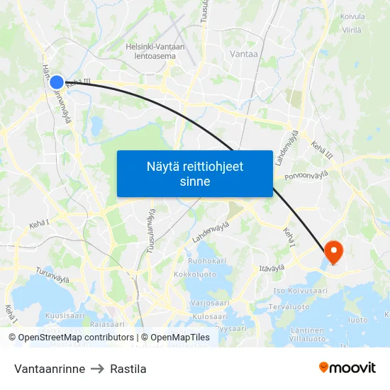 Vantaanrinne to Rastila map