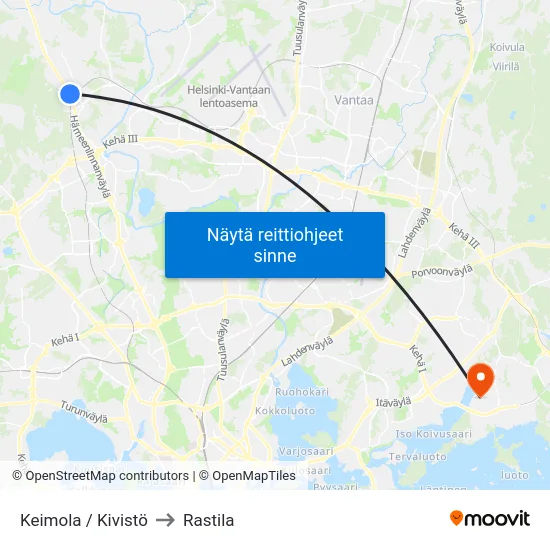 Keimola / Kivistö to Rastila map