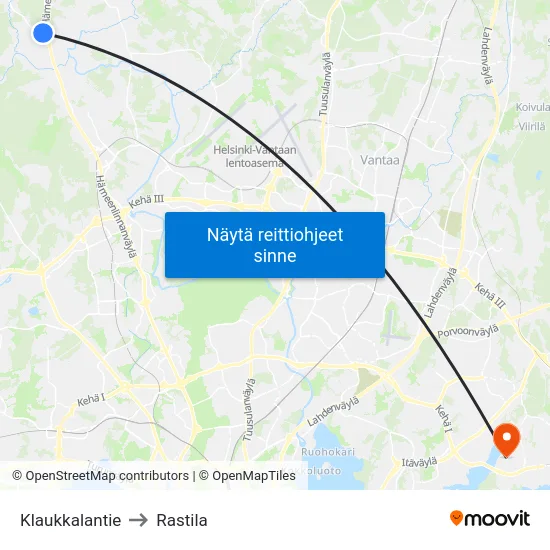 Klaukkalantie to Rastila map
