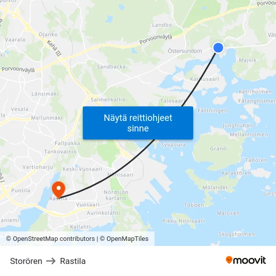 Storören to Rastila map