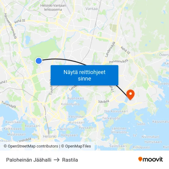 Paloheinän Jäähalli to Rastila map