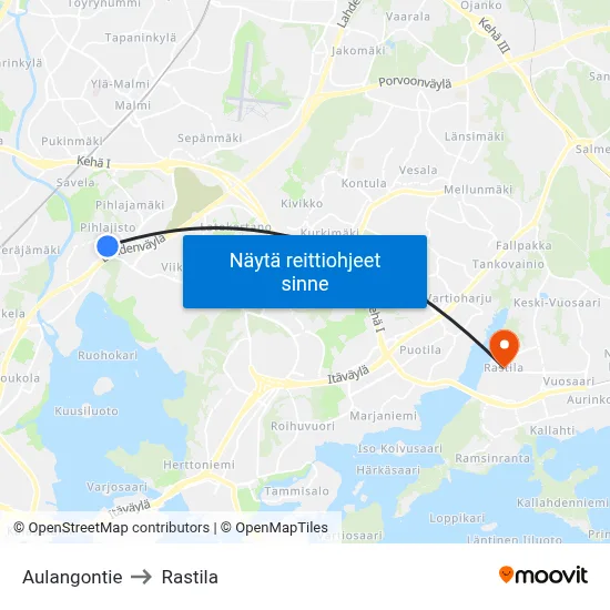 Aulangontie to Rastila map