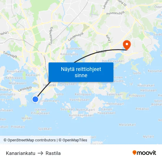 Kanariankatu to Rastila map