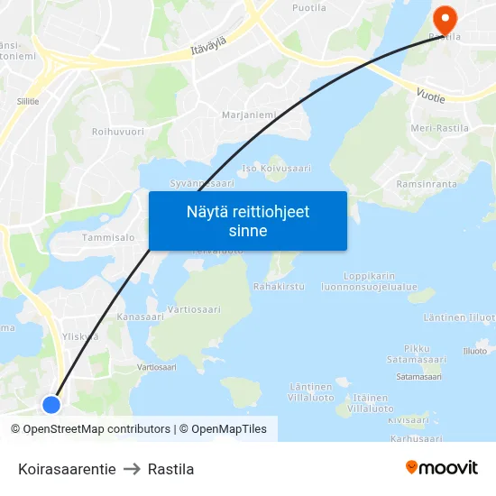 Koirasaarentie to Rastila map