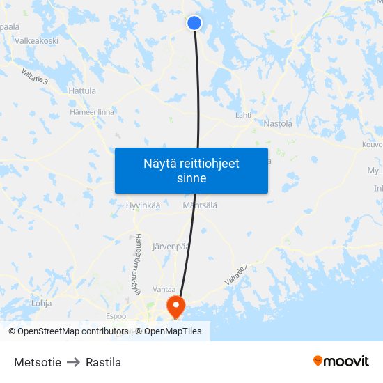 Metsotie to Rastila map