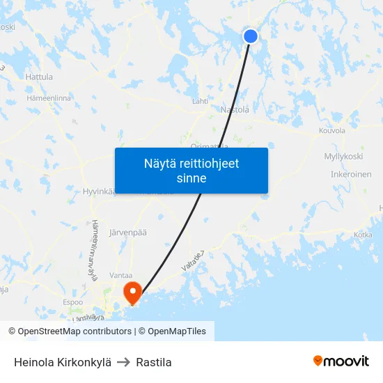 Heinola Kirkonkylä to Rastila map