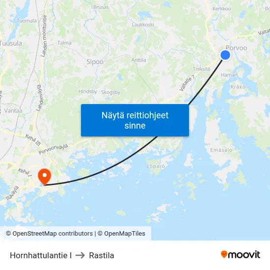 Hornhattulantie I to Rastila map