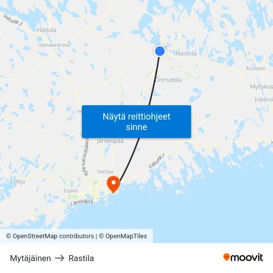 Mytäjäinen to Rastila map