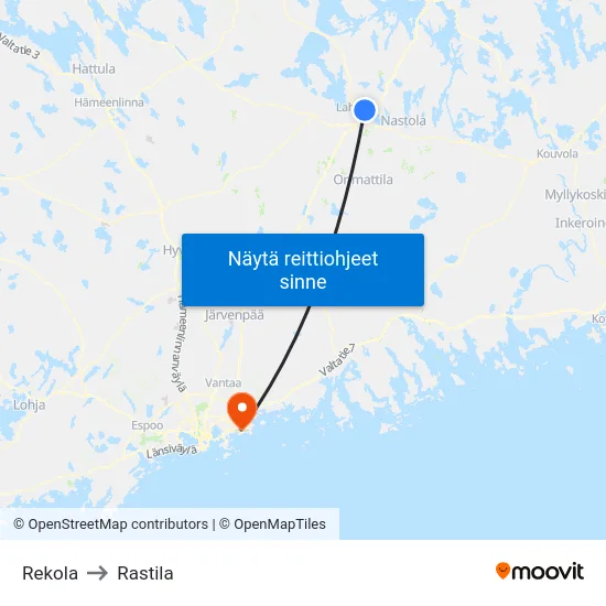 Rekola to Rastila map