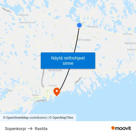 Sopenkorpi to Rastila map
