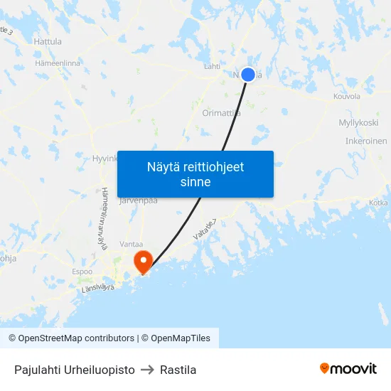 Pajulahti Urheiluopisto to Rastila map