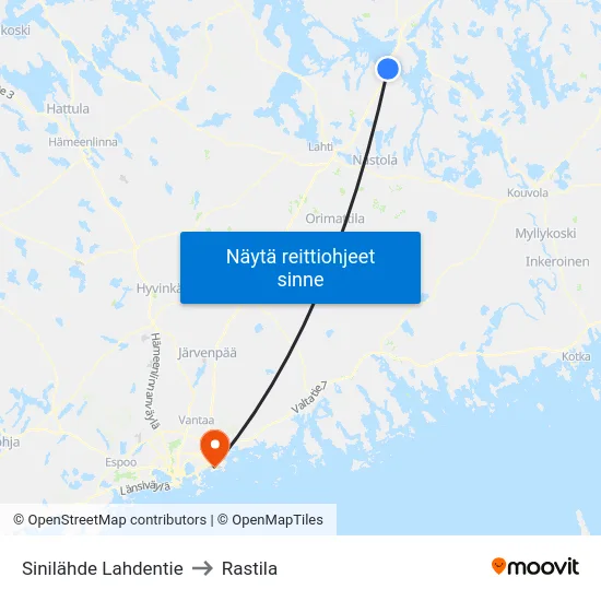 Sinilähde Lahdentie to Rastila map